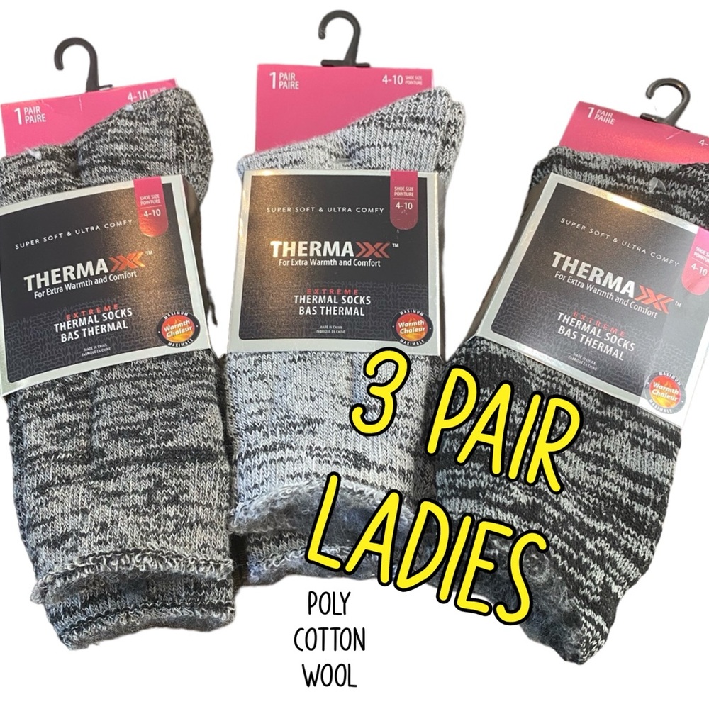 3 Pair Ladies WARM CREW Thermal Socks